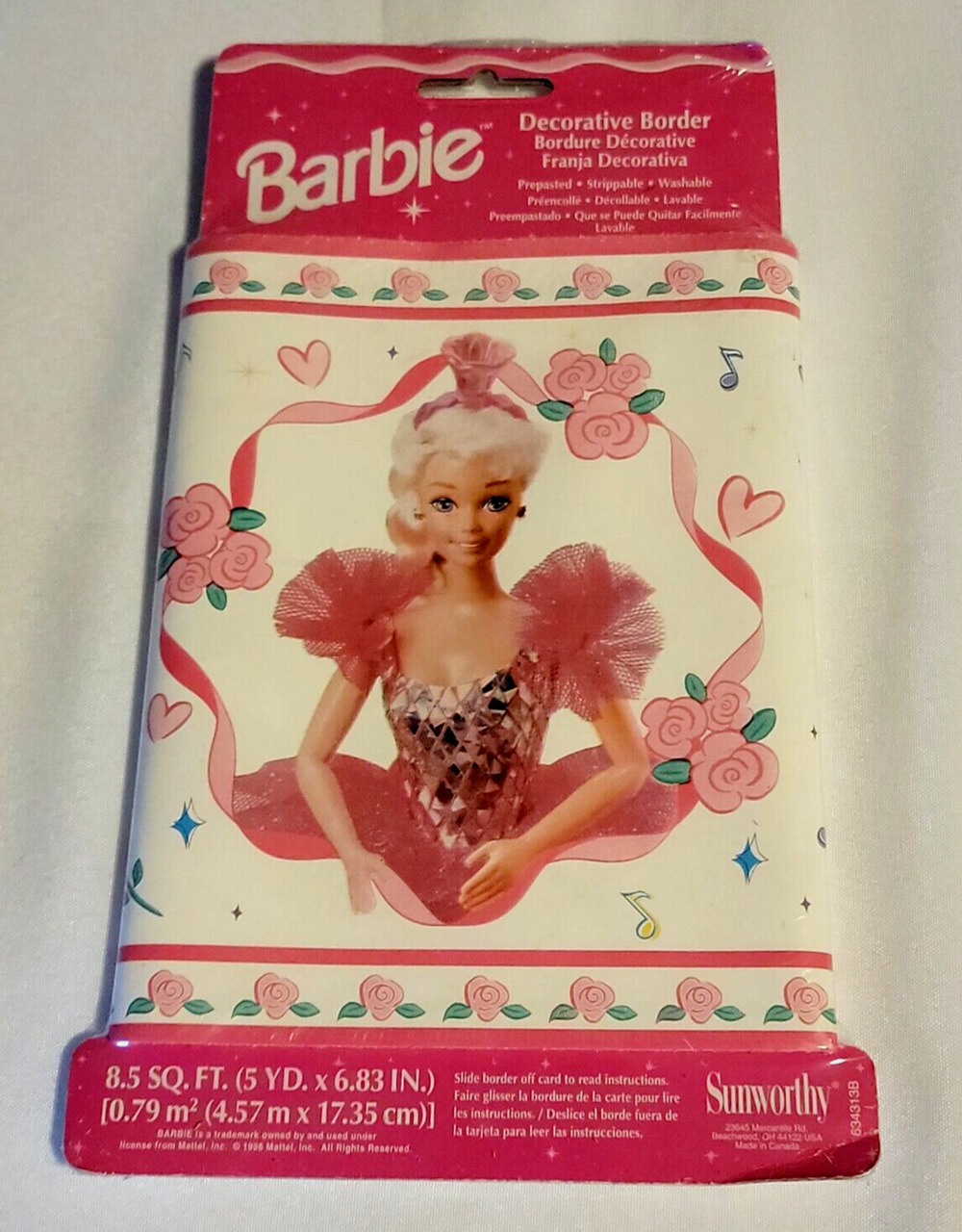 Barbie Mattel Prepasted Strippable 1996 Decorative Border 8.5 sq ft 5 yd x 6.83"